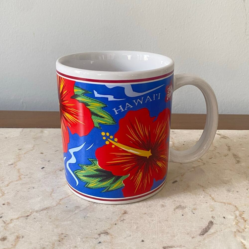 Vintage Hilo Hattie Island Heritage Coffee Mug Hibiscus Flower 1996 Blue Red
